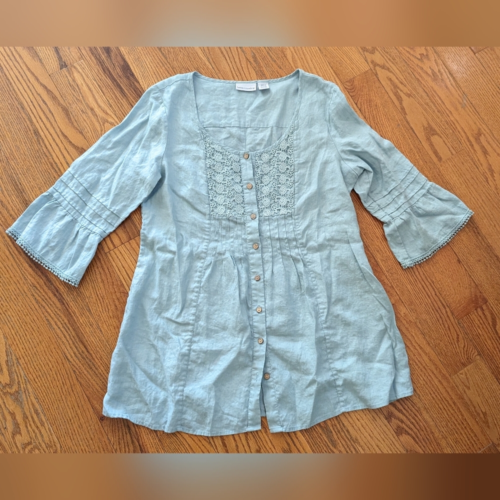 Soft Surroundings Light Blue Crochet Detail Tunic Top Medium